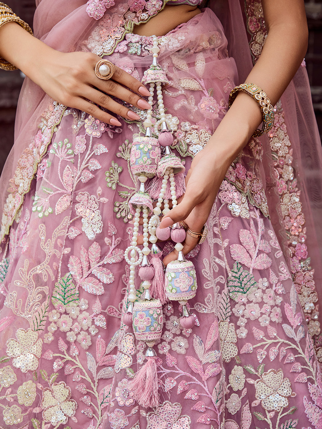 PINK - Net Fabric Sequins embroidery Lehenga & Unstitched Blouse With Dupatta