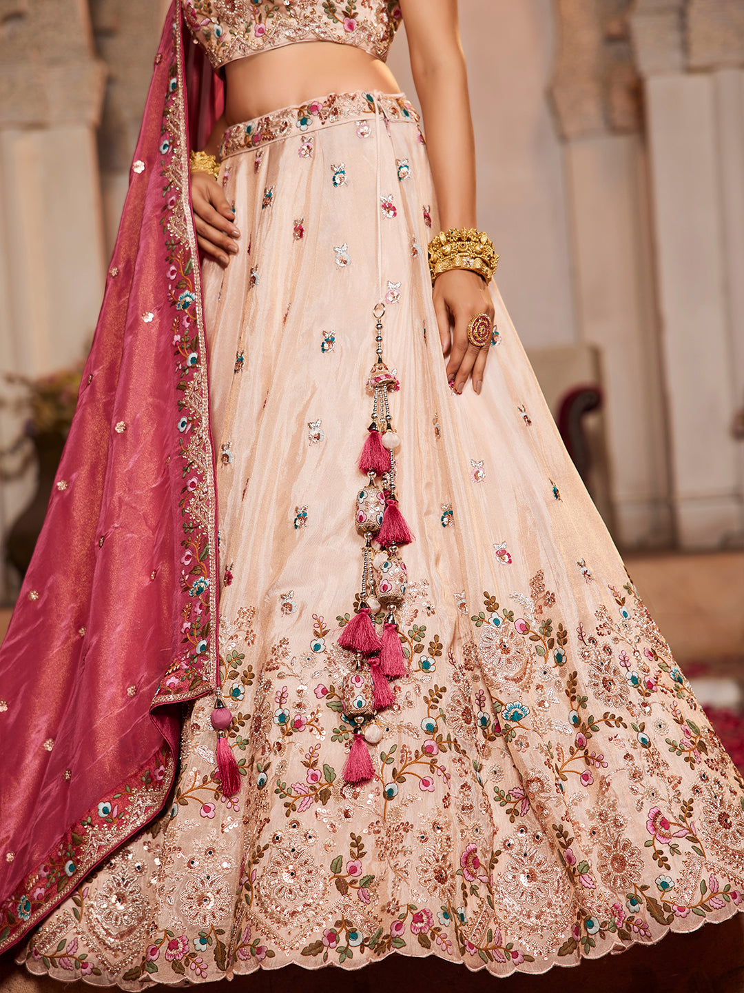 Pink - Tissue Sequinse embroidery Lehenga choli & Dupatta
