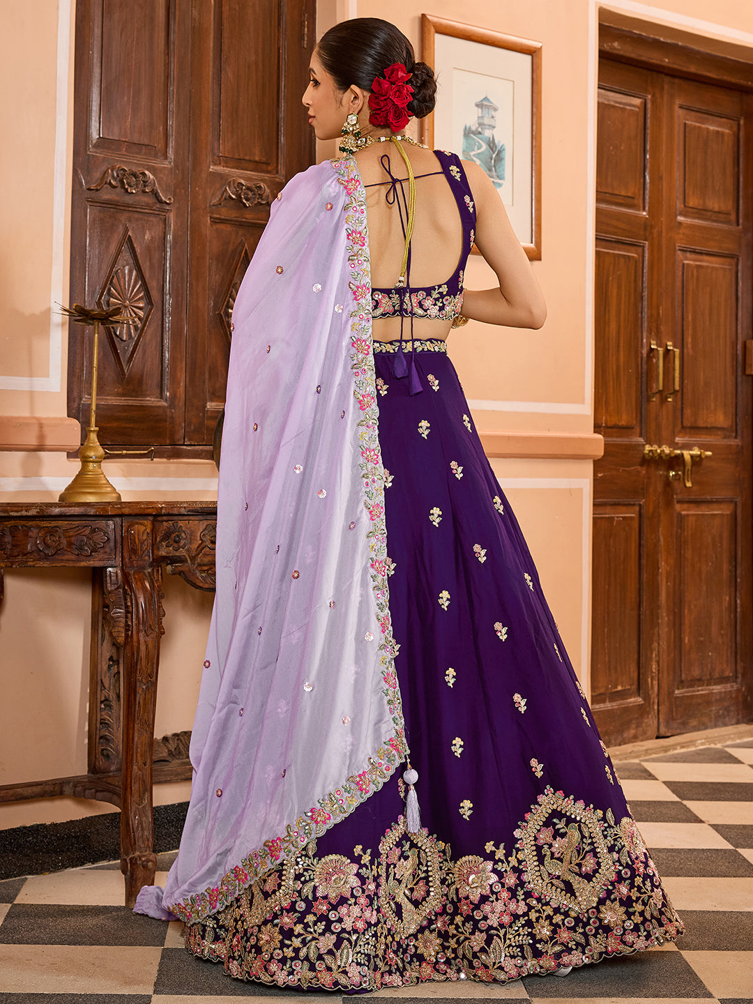 PURPLE - Georgette Fabric Sequins embroidery Lehenga & Unstitched Blouse With Dupatta