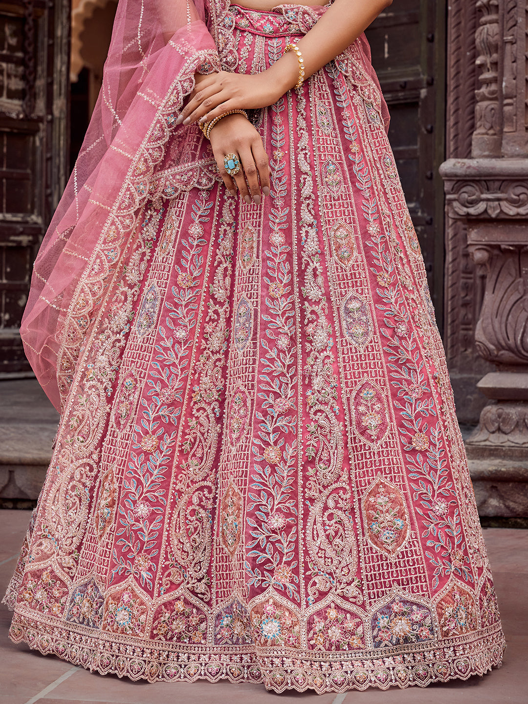 ROSEGOLD - Net Fabric Sequins embroidery Lehenga & Unstitched Blouse With Dupatta