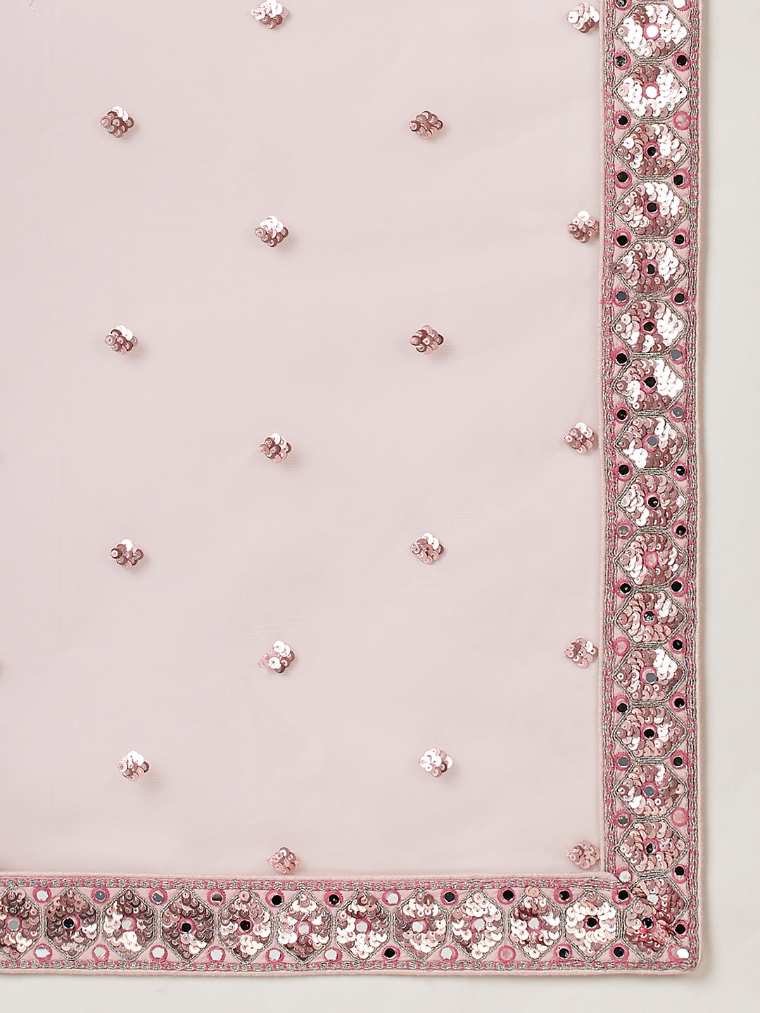 Rosegold - Net Mirror & Sequins Embroiderey Semi-Stitched Lehenga choli - qivii
