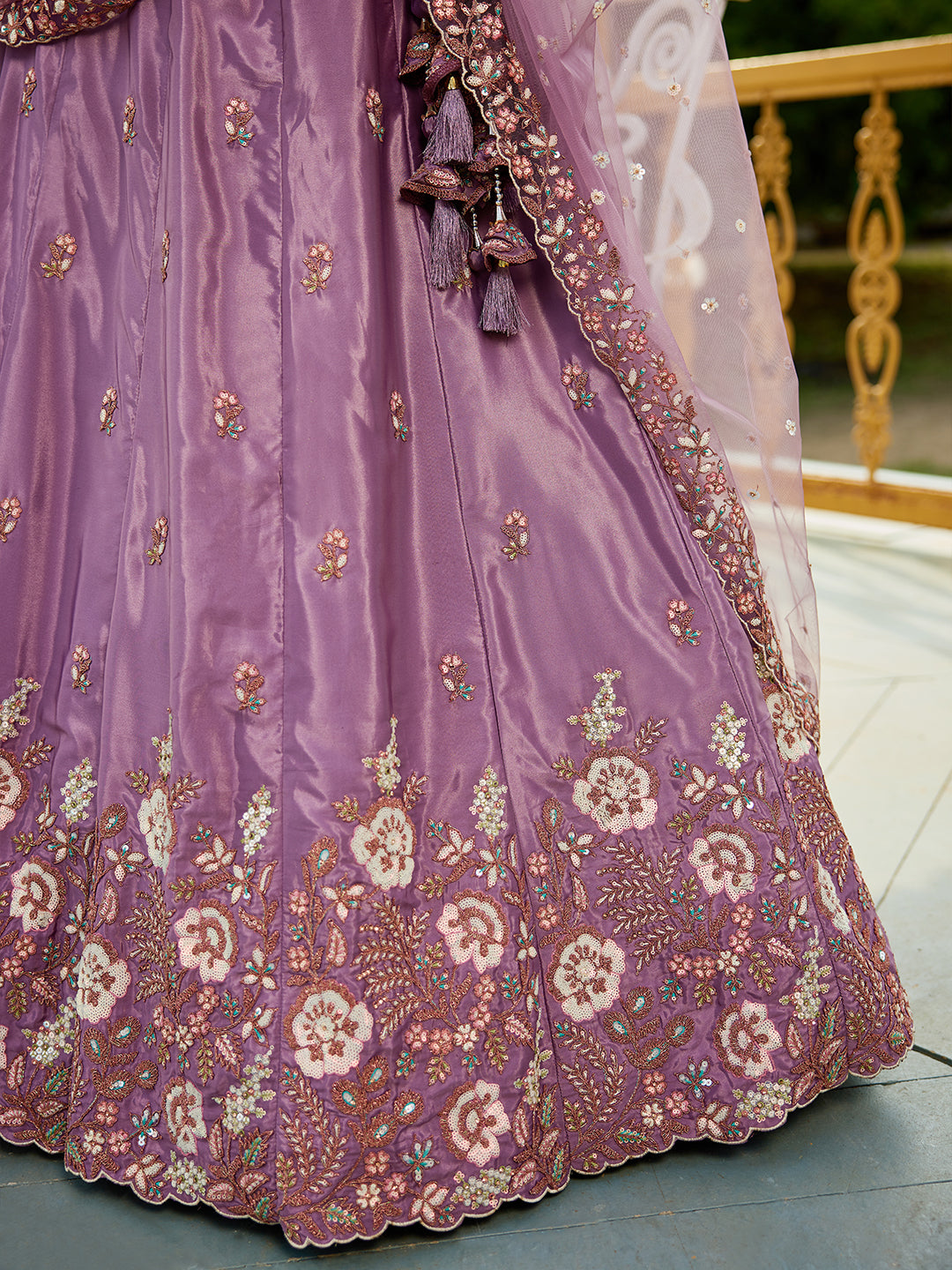 Rosegold - Satin Sequinse embroidery Semi-Stitched Lehenga choli & Dupatta - qivii