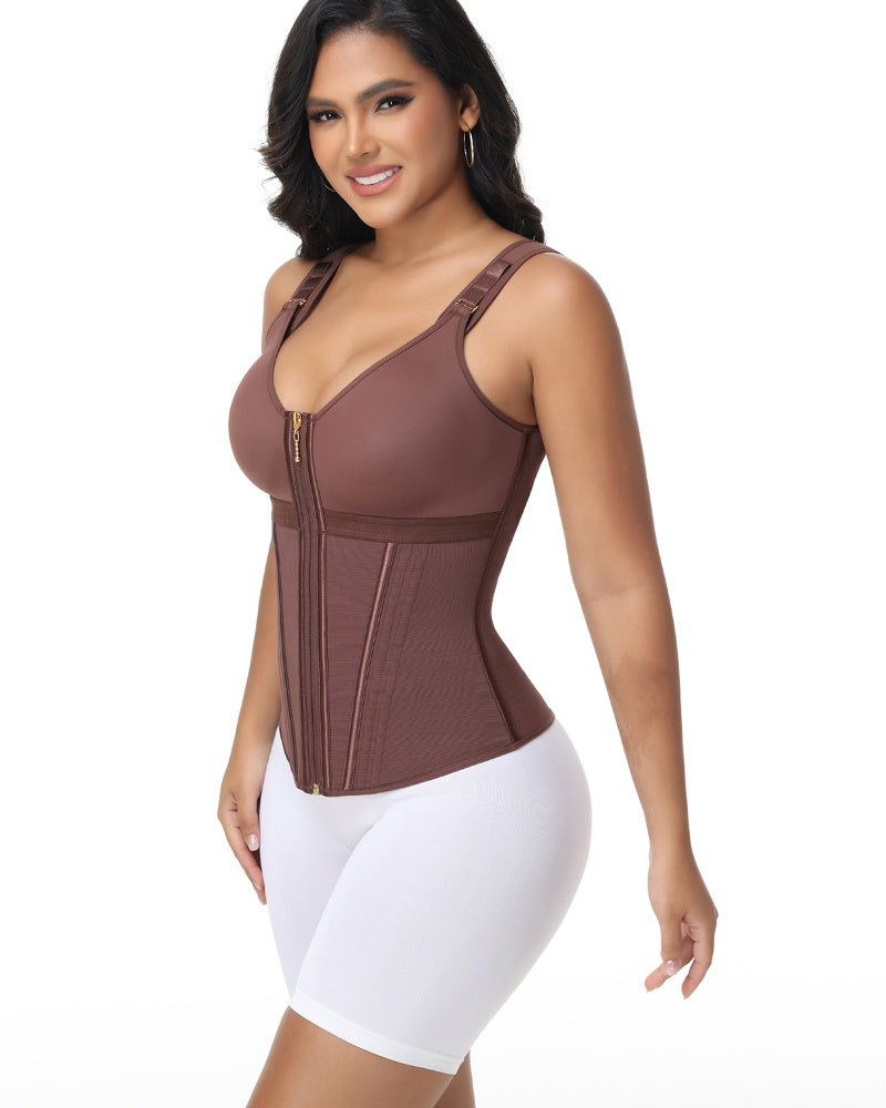 Shapshe® Women's Boned Latex Zipper Corset Tummy Control Body Shaper Vest With Bra - By Qivii