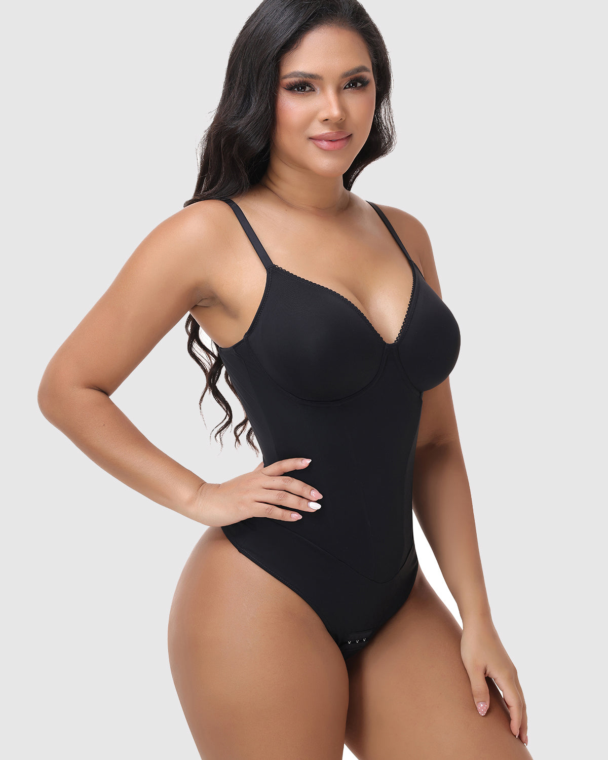 V Neck Adjustable Strap Lace Up Back Tummy Control Bodysuit Hourglass Shapewear