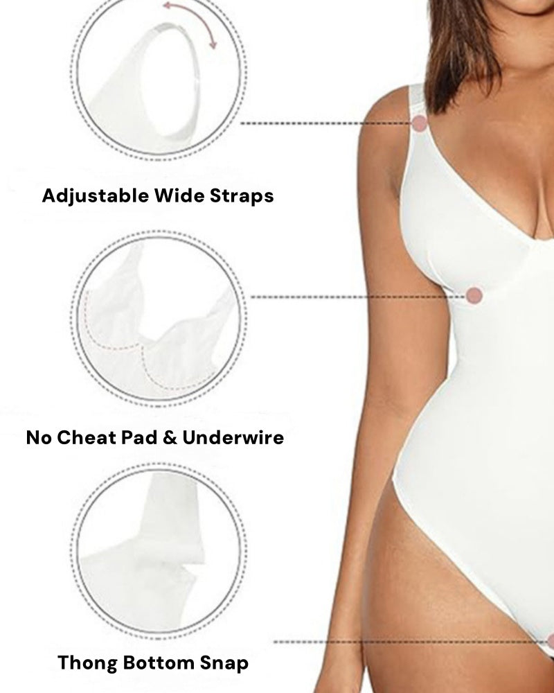 Compression Deep V Tummy Control Seamless Shapewear Bodysuit - By Qivii