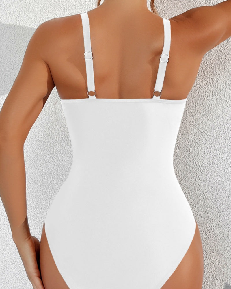 Sexy Deep V Mesh Backless One Piece Shapewear Swimsuit - By Qivii