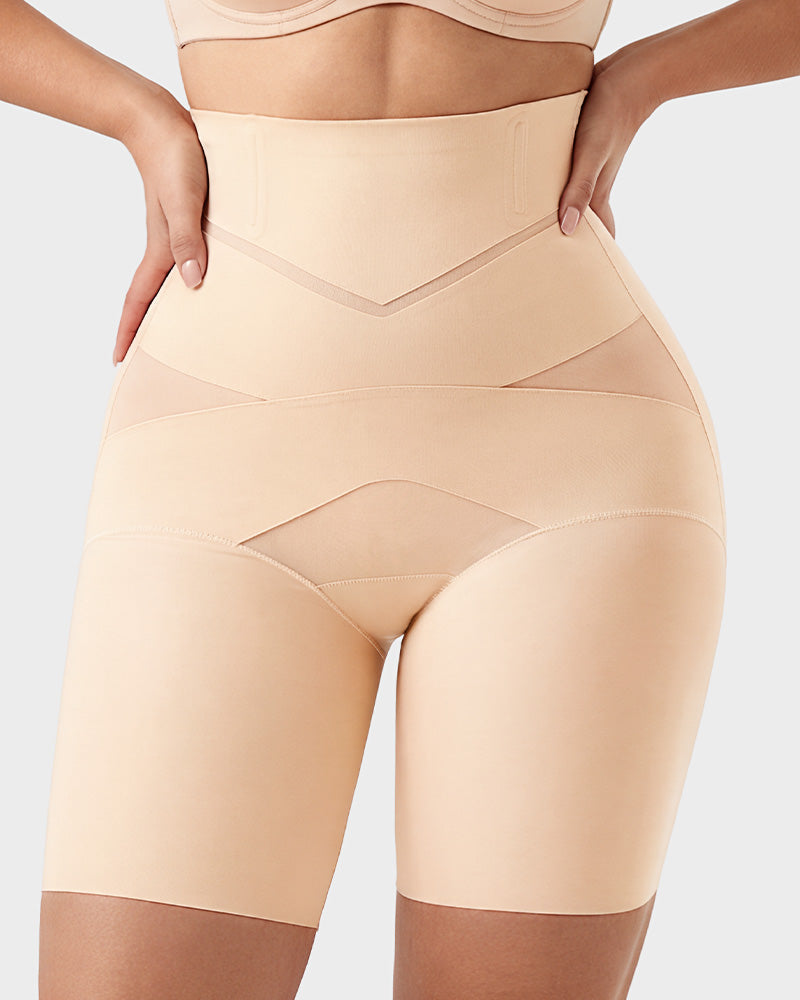 High Waist Mesh Panel Tummy Control Butt Lifting Shaper Shorts
