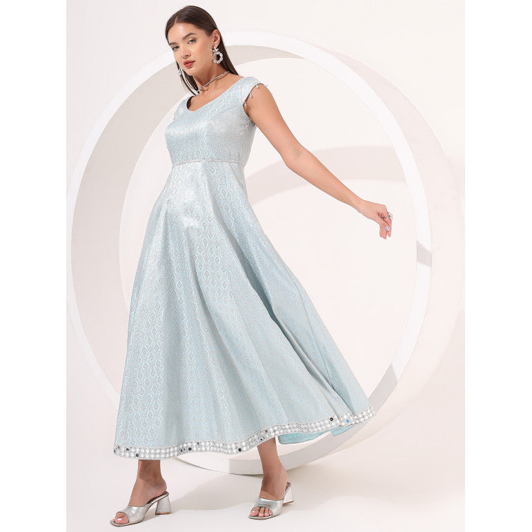 Ice-Blue Brocade Anarkali Gown - qivii