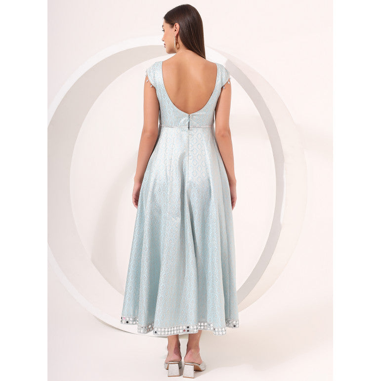 Ice-Blue Brocade Anarkali Gown - qivii