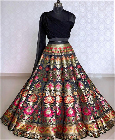 Black Party Wear Banarasi Weaving Designer Party Wear Lehenga (Fully Stitched) - Inspired