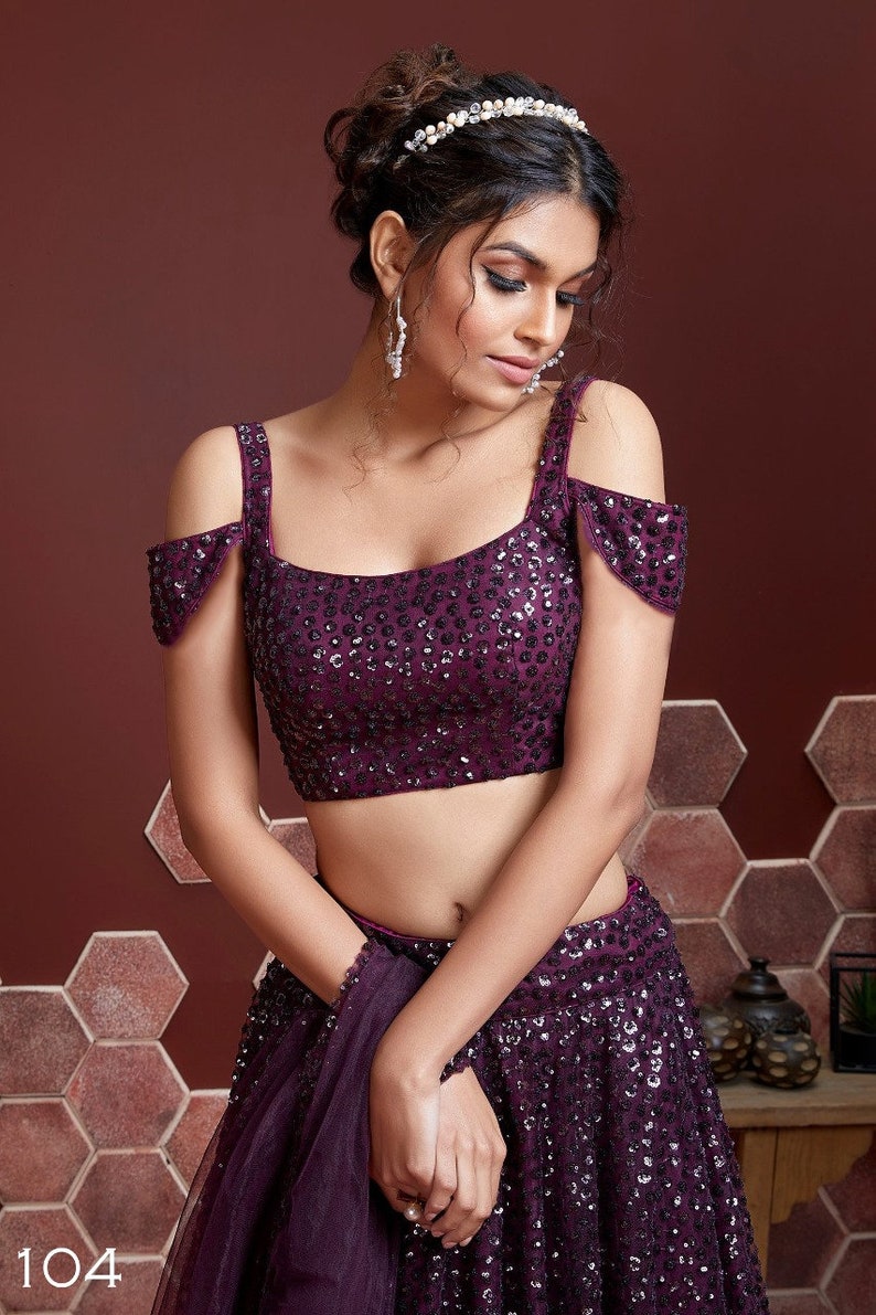 Georgette material embellished with sequins embroidered work