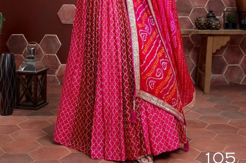 Unstitched chinon silk choli with embroidery work and real mirror hand work