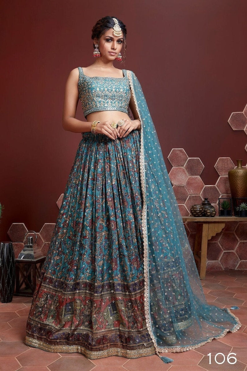 sabyasachi designer sky blue lehenga choli for women with heavy embroidery work wedding wear party wear