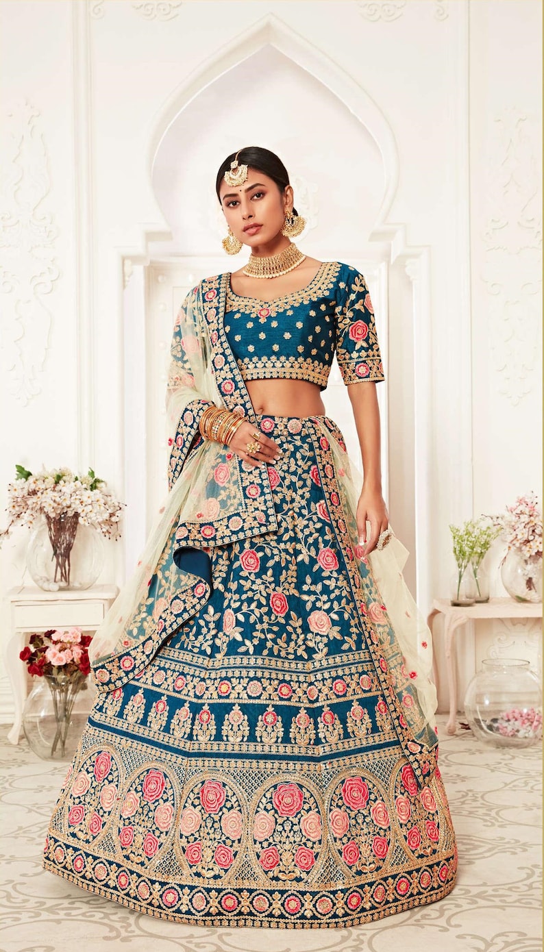 Soft Net with Thread, Dori, Zari And Sequence Embroidery Work