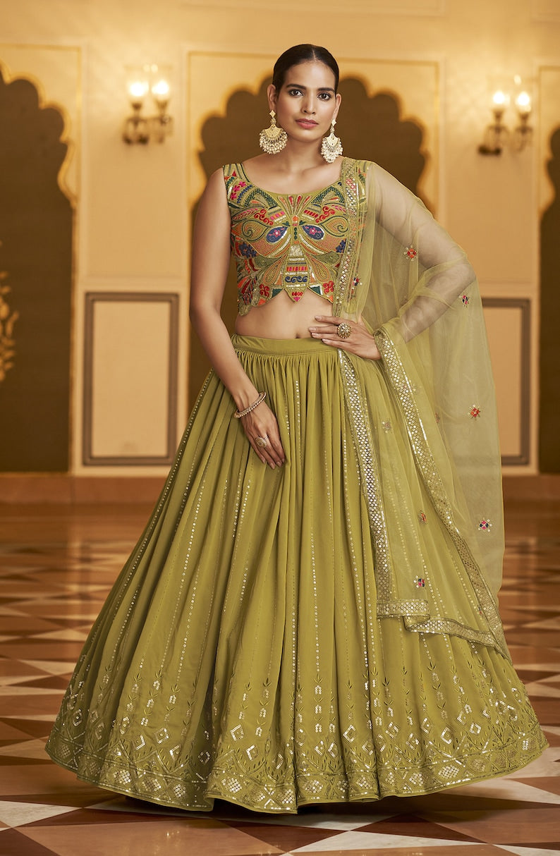 Designer Green Lehenga Choli deals with embroidery work Wedding lehenga choli party wear lehenga choli Indian Women lehenga,saris