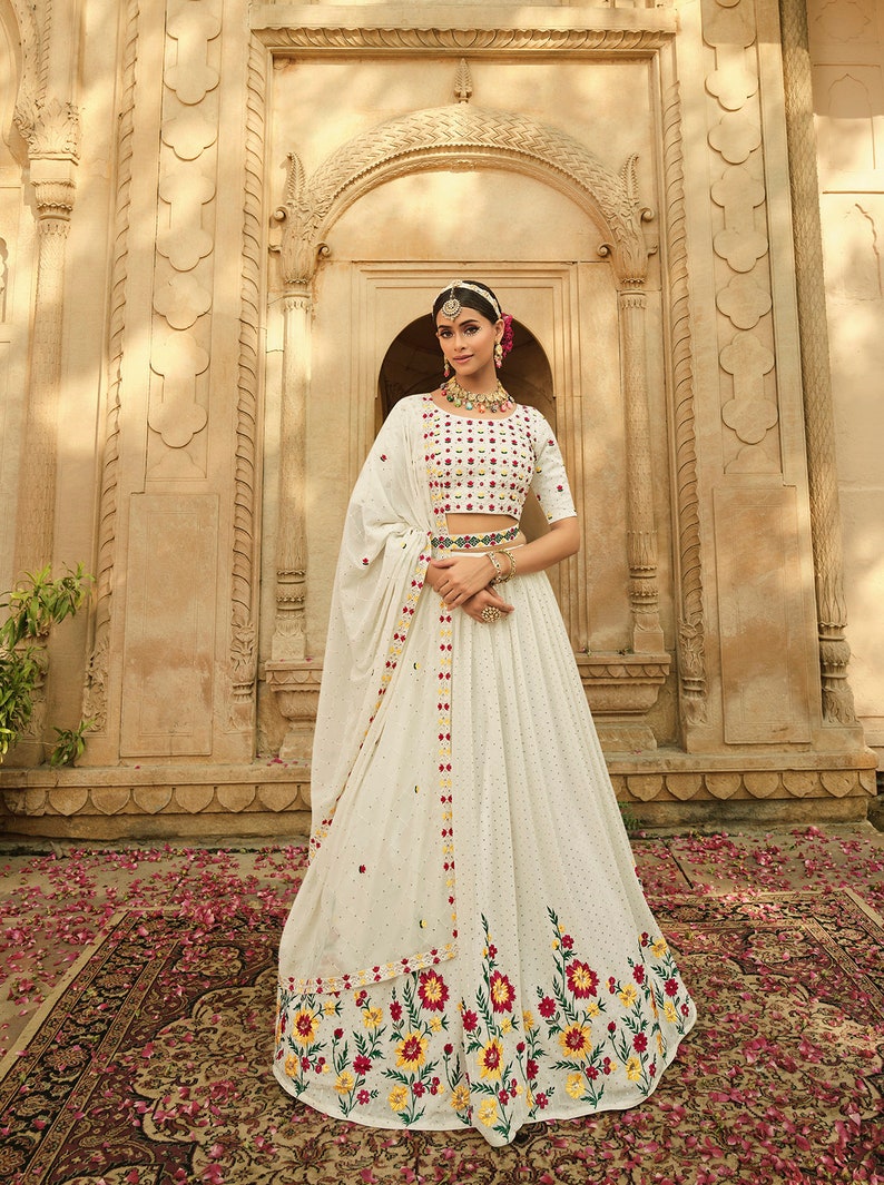 Designer White Georgette Lehenga good Choli for Women Sabyasachi Inspired Bridal Ghagra Choli Indian Lahenga Wedding Collection, Lehenga Choli