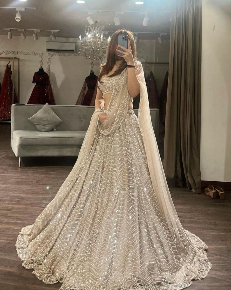 inspired - Sabyasachi Designer Lehenga Choli Embellished With Beautiful Shimmer Dori Work Wedding Lehenga Choli Party Wear Lehenga Choli - Elegant and intricate wedding lehenga choli with shimmer dori work