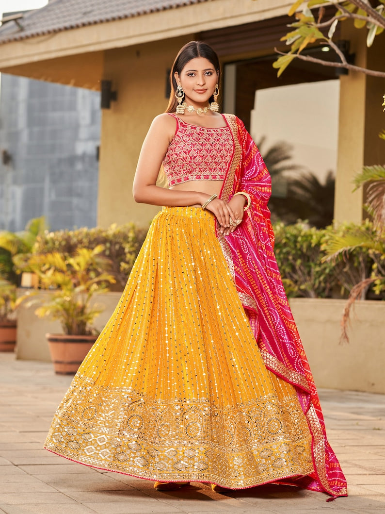 Yellow Ruffle Lehenga sale Choli in Soft Net with Full Flair and Dupatta