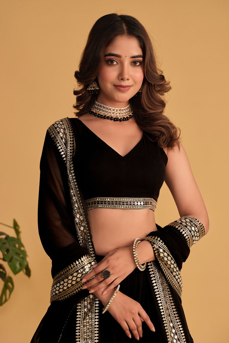 Georgette material embellished with sequins embroidered work