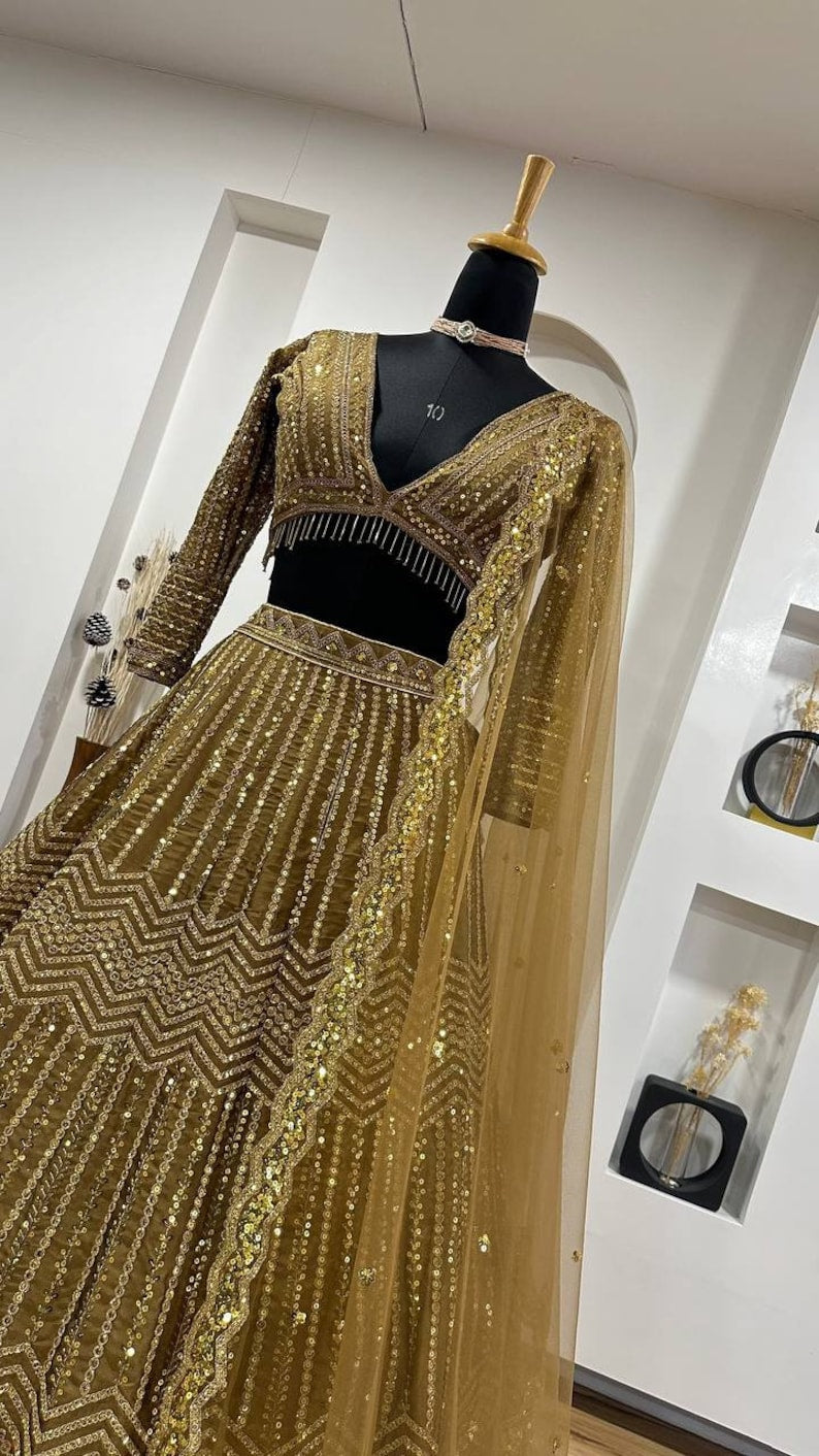 Bridal wear Lehenga Choli with exclusive sequin embroidery and cancan lining