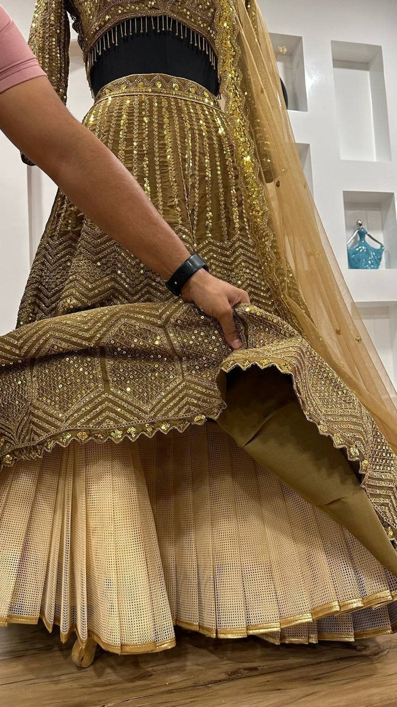 Indian Party Wear Lehenga Choli with sequin embroidered net dupatta