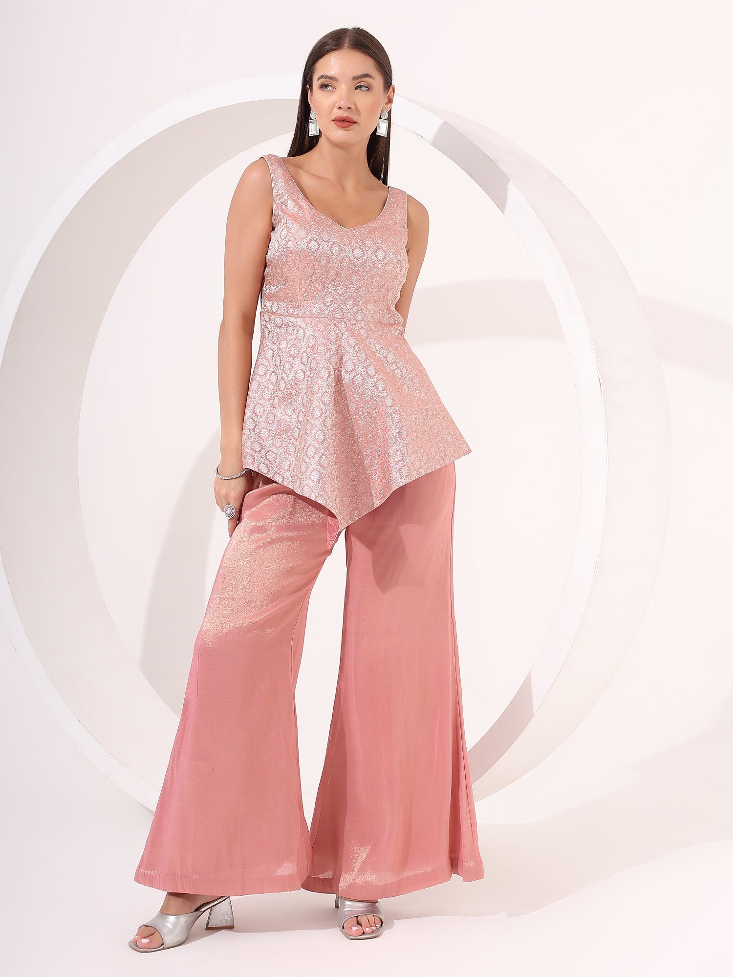 Peach Ayssmetrical Peplum Set - qivii