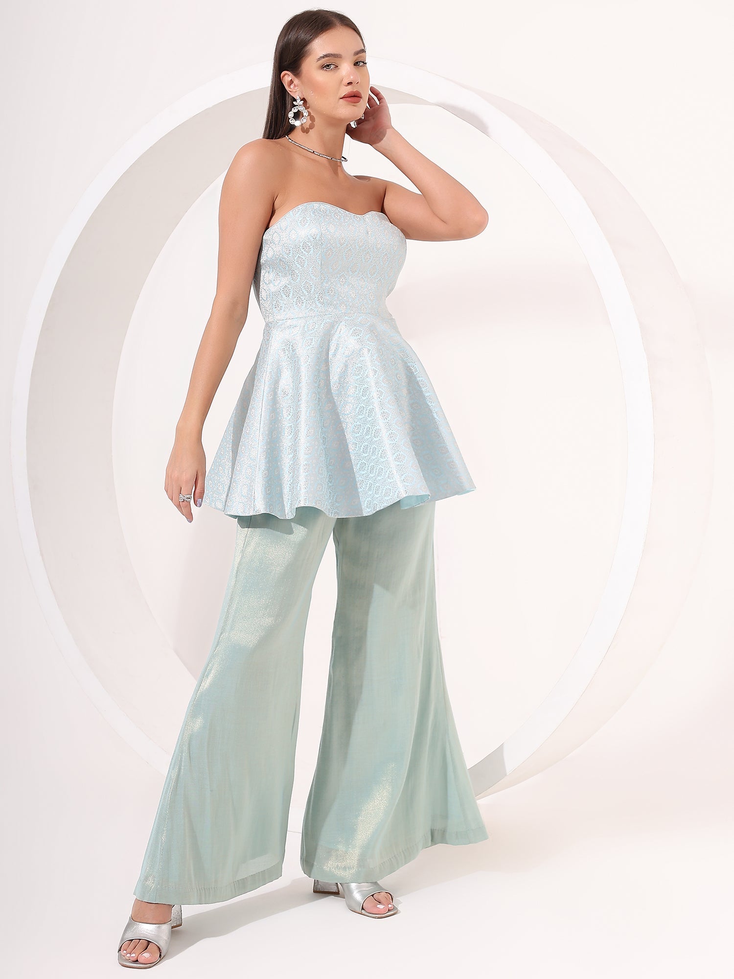 Ice-Blue Peplum Set - qivii