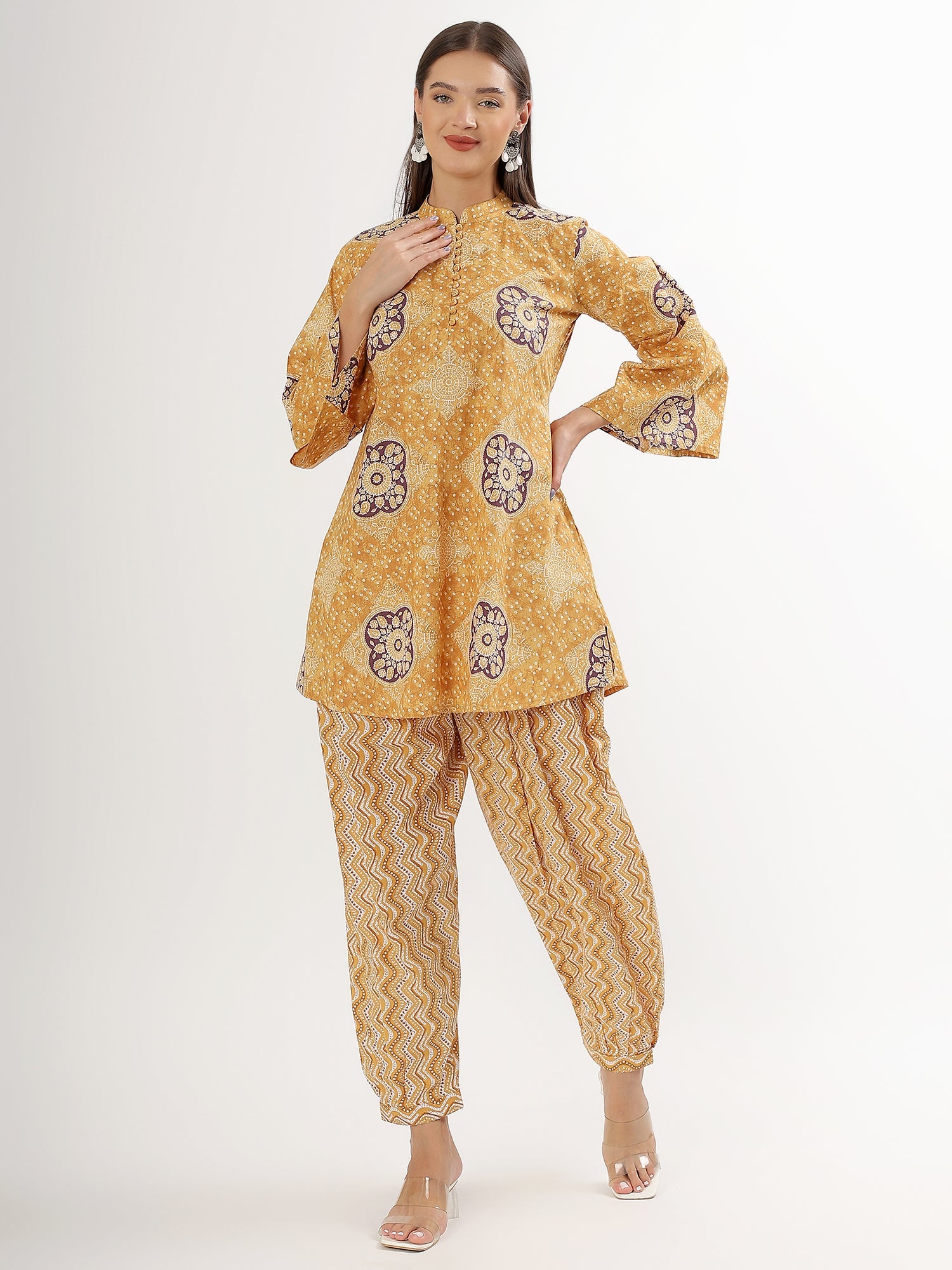 Mustart Floral Cotton Kurta Salwar - qivii