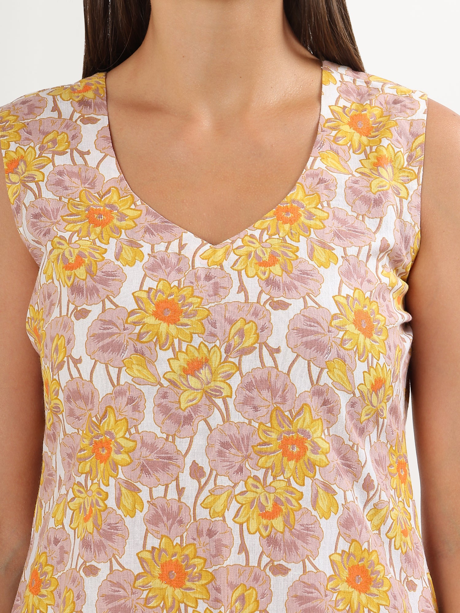 Yellow Floral A-line Kurta Salwar - qivii