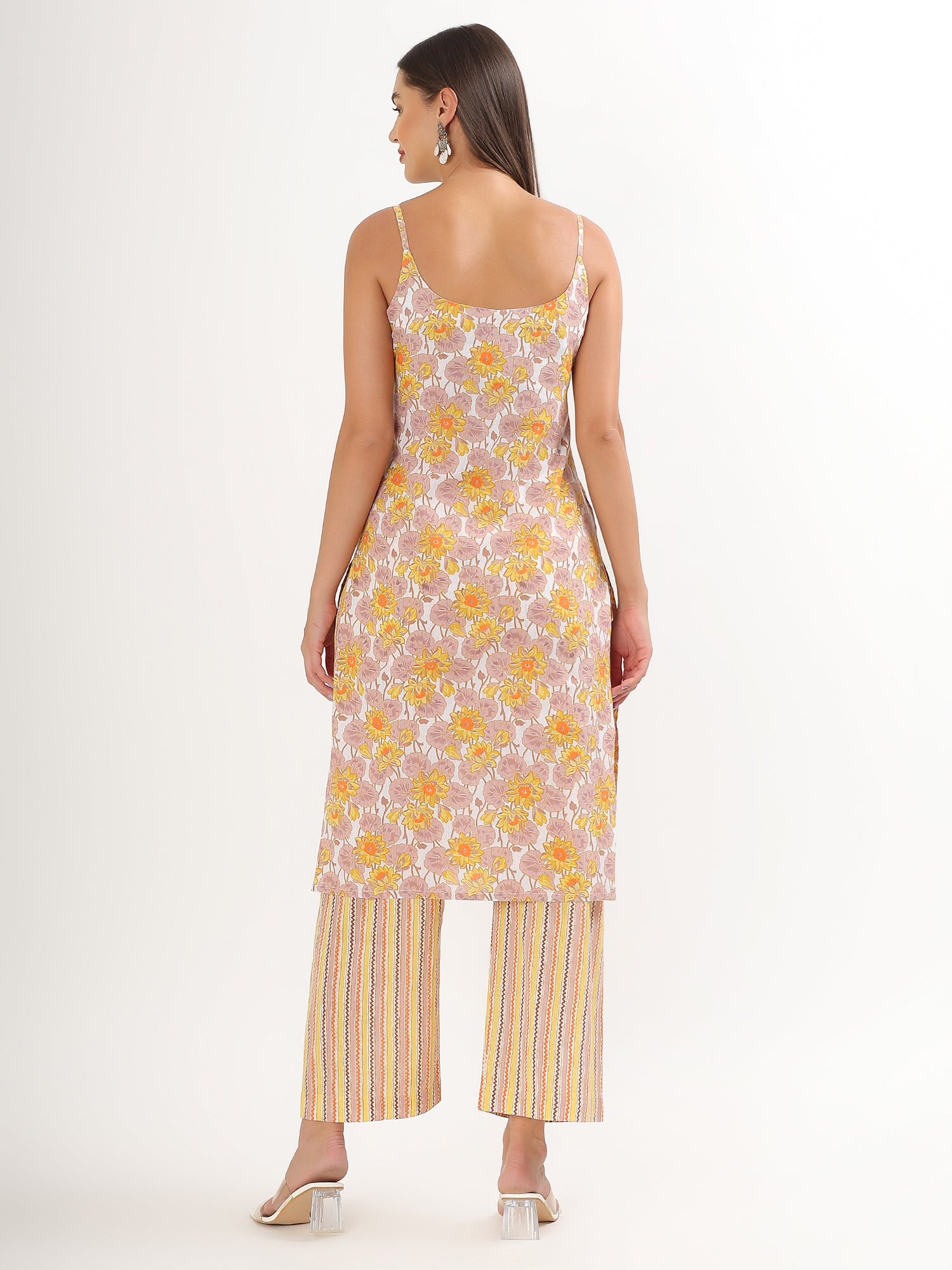 Yellow Floral Straight Kurta Pant - qivii