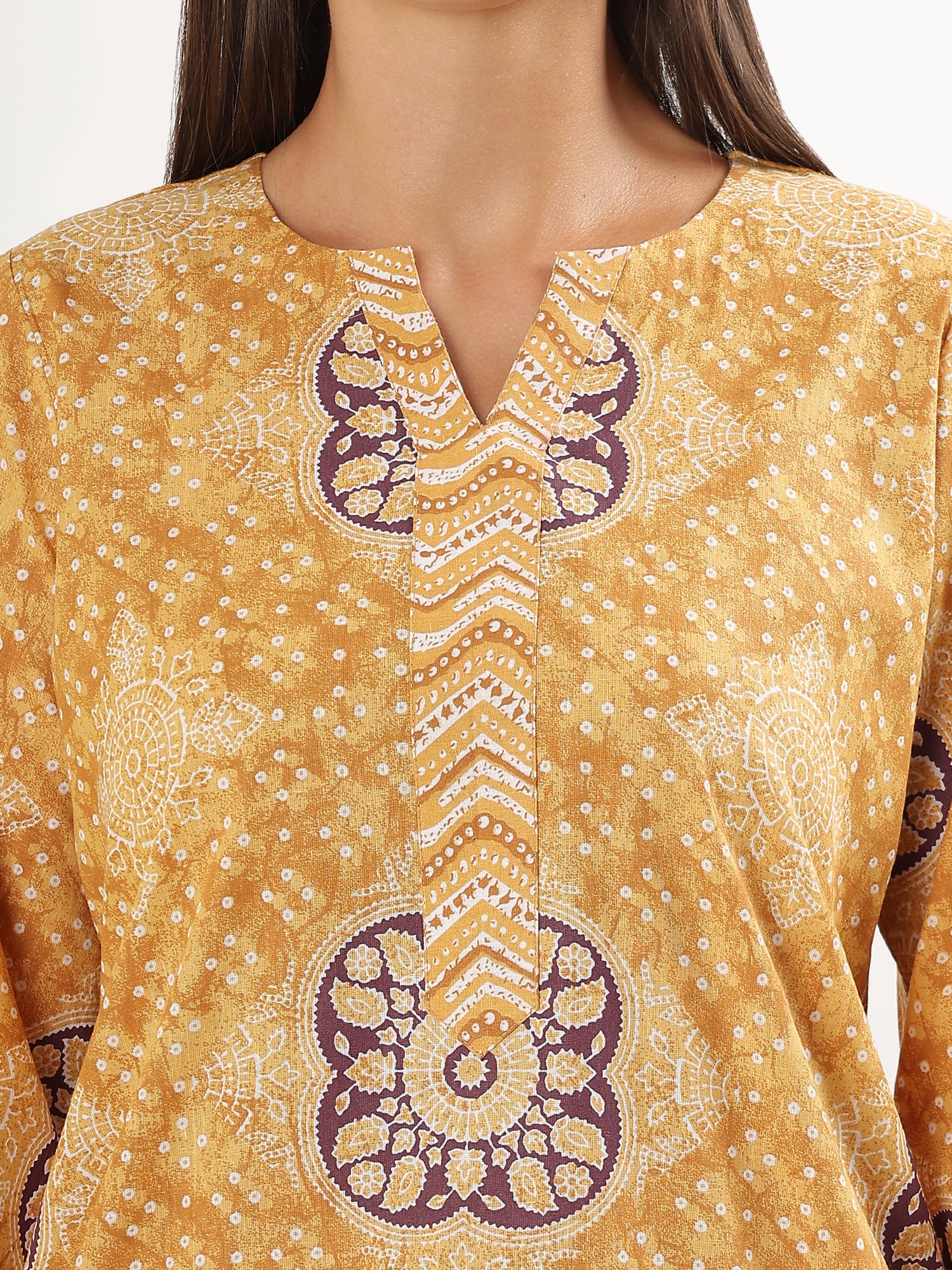 Yellow Floral Short Kurta Pant Co-ord Set - qivii