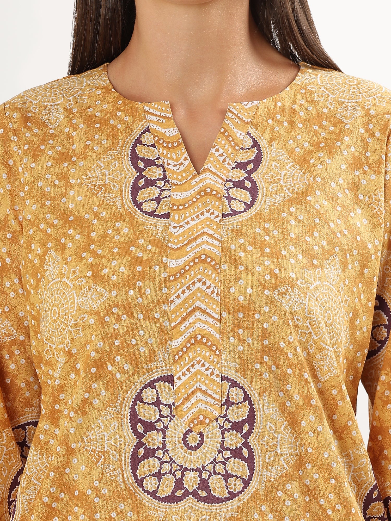 Yellow Floral Short Kurta Pant Co-ord Set - qivii