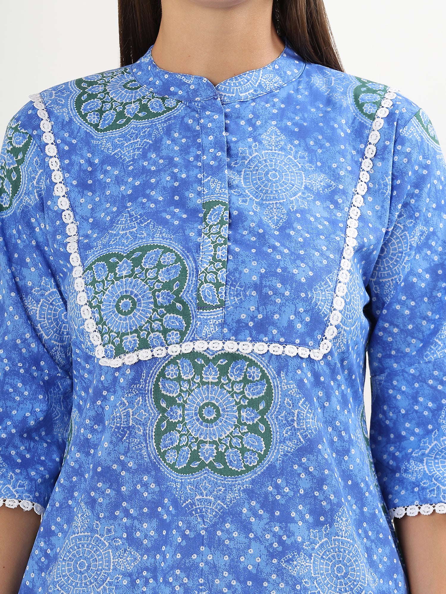 Blue Floral Short Kurta Pant Co-ord Set - qivii