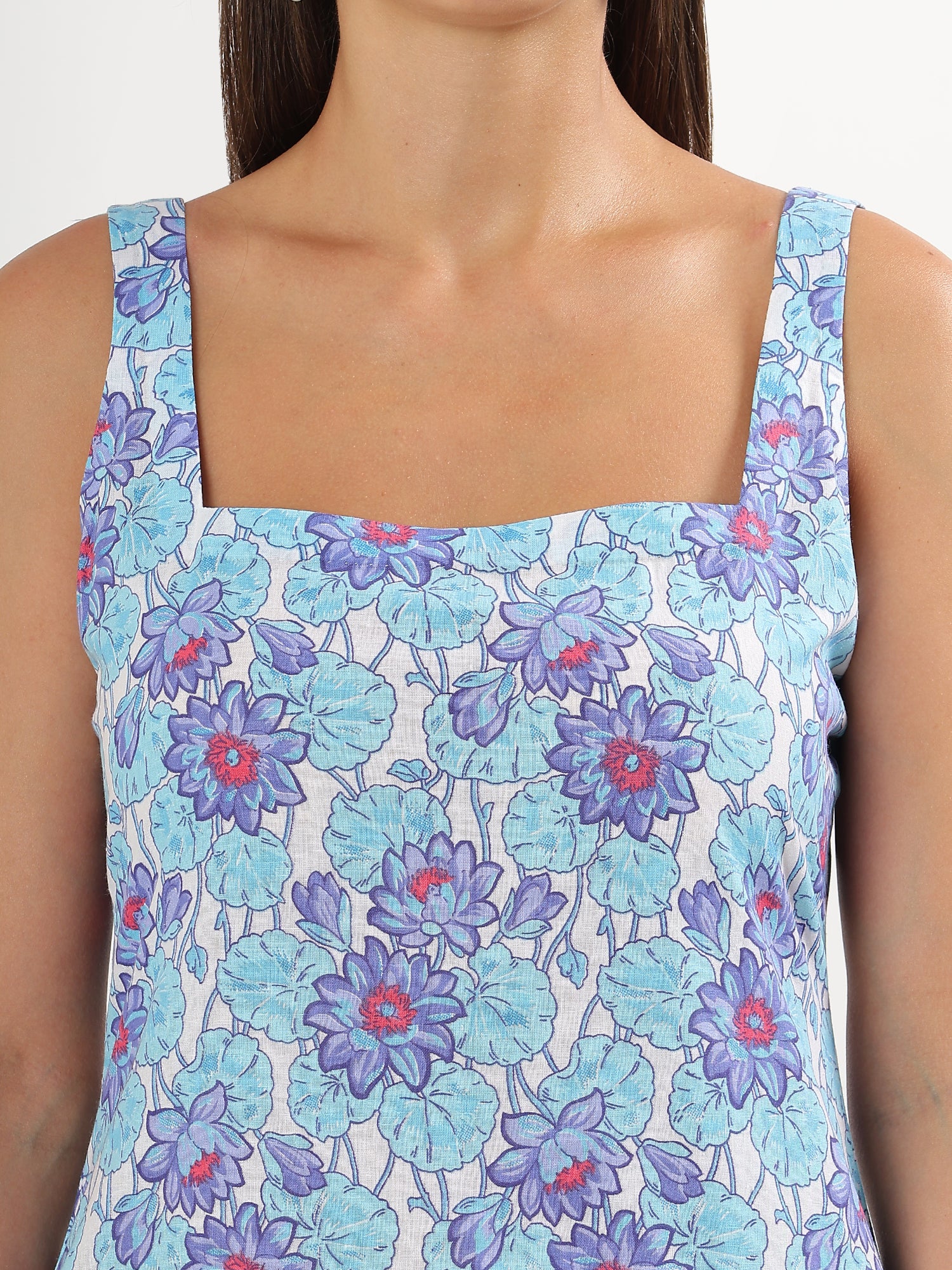 Blue Floral Short Kurta with Pant - qivii