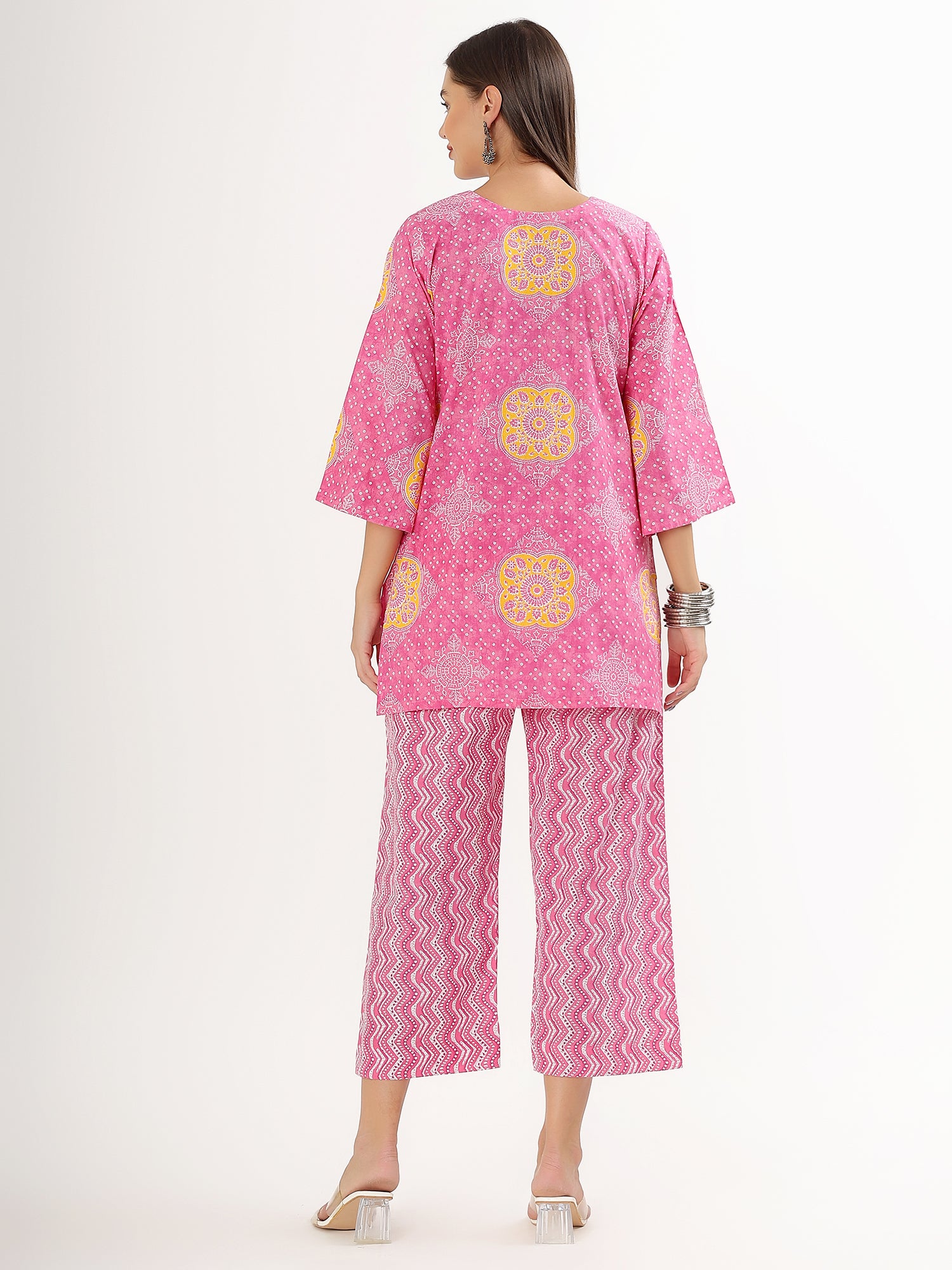 Pink Floral A-line Kurta with Salwar - qivii
