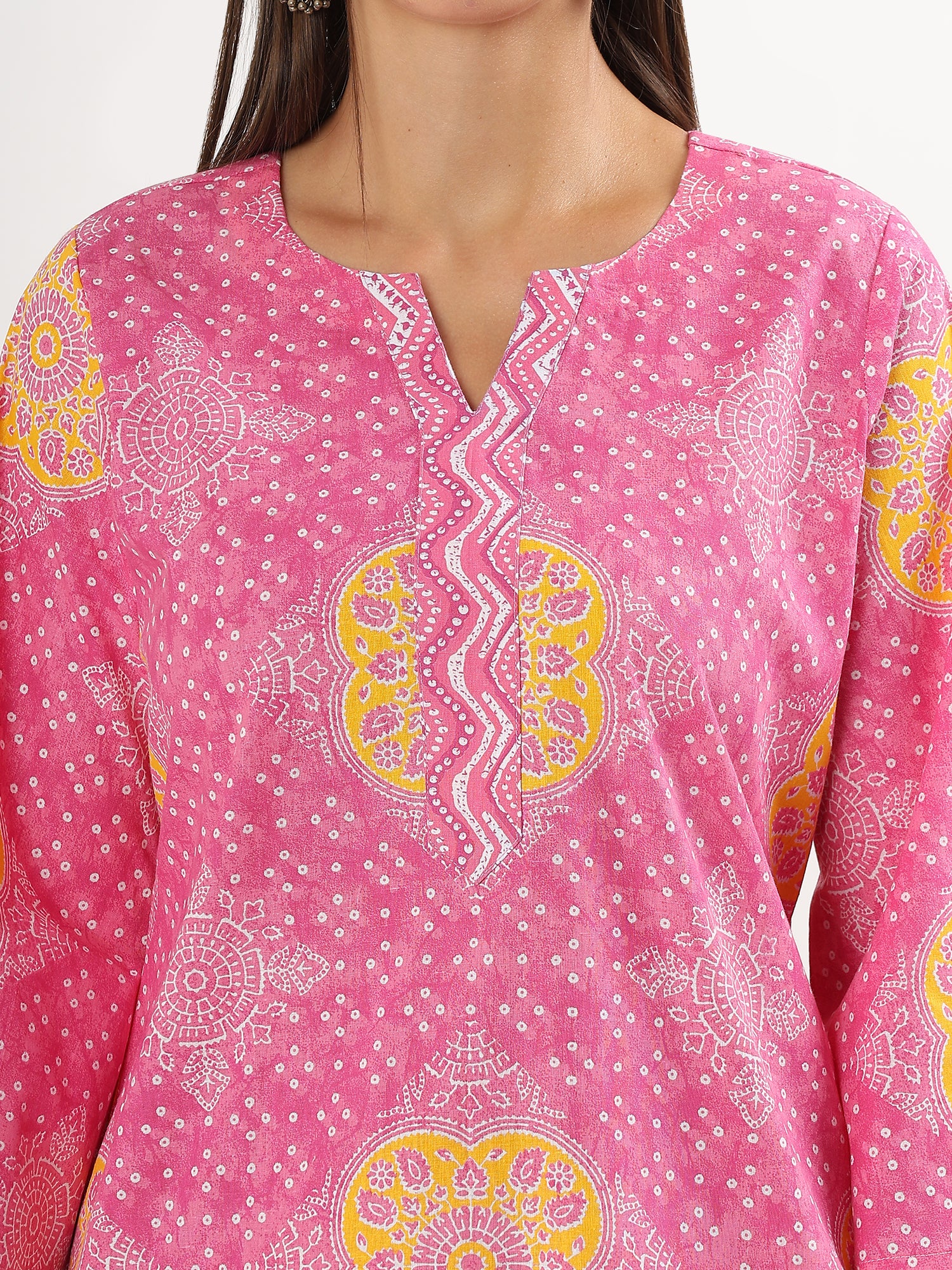 Pink Floral A-line Kurta with Salwar - qivii