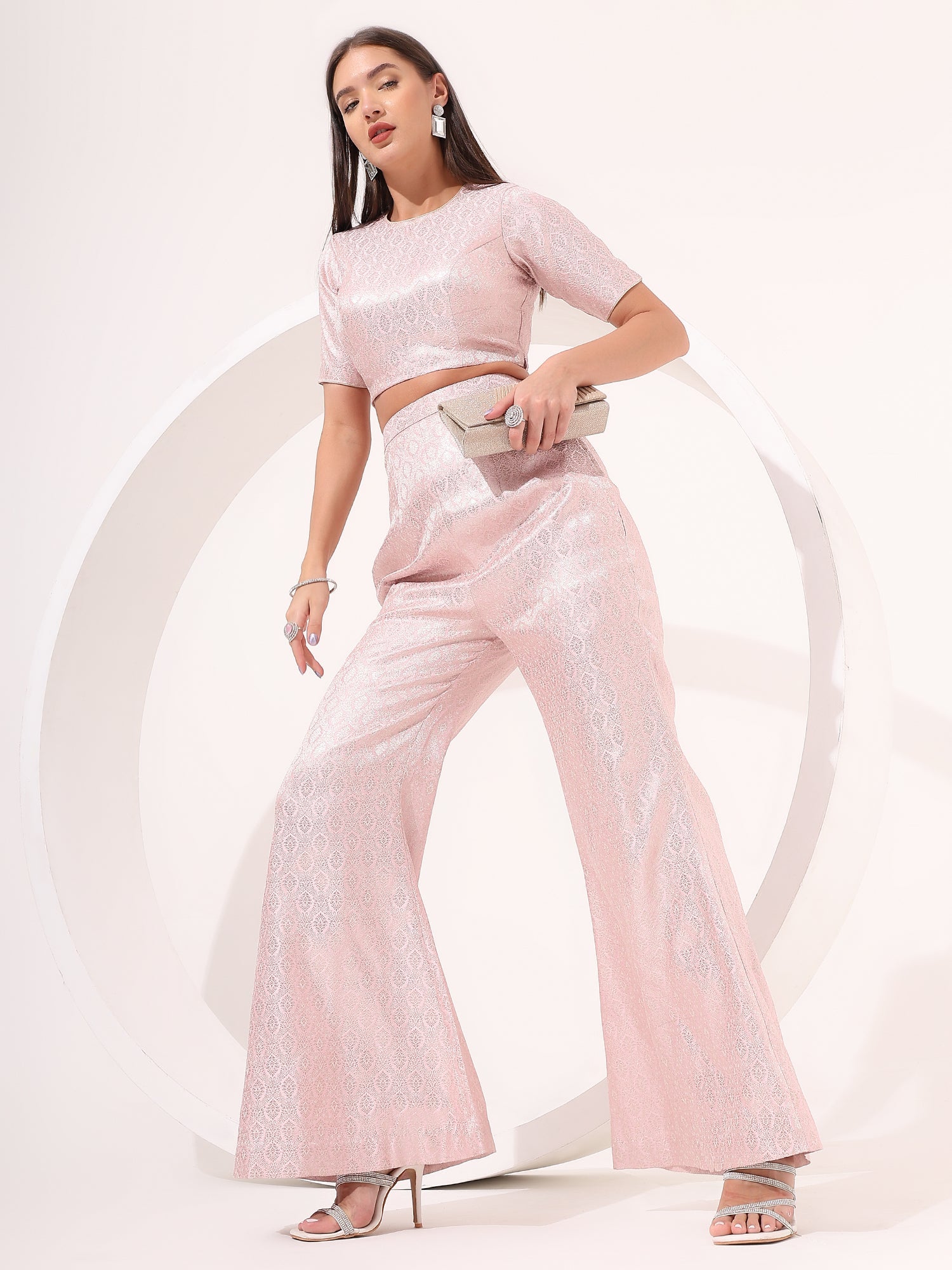 Baby Pink Brocade Co-ord Set - qivii