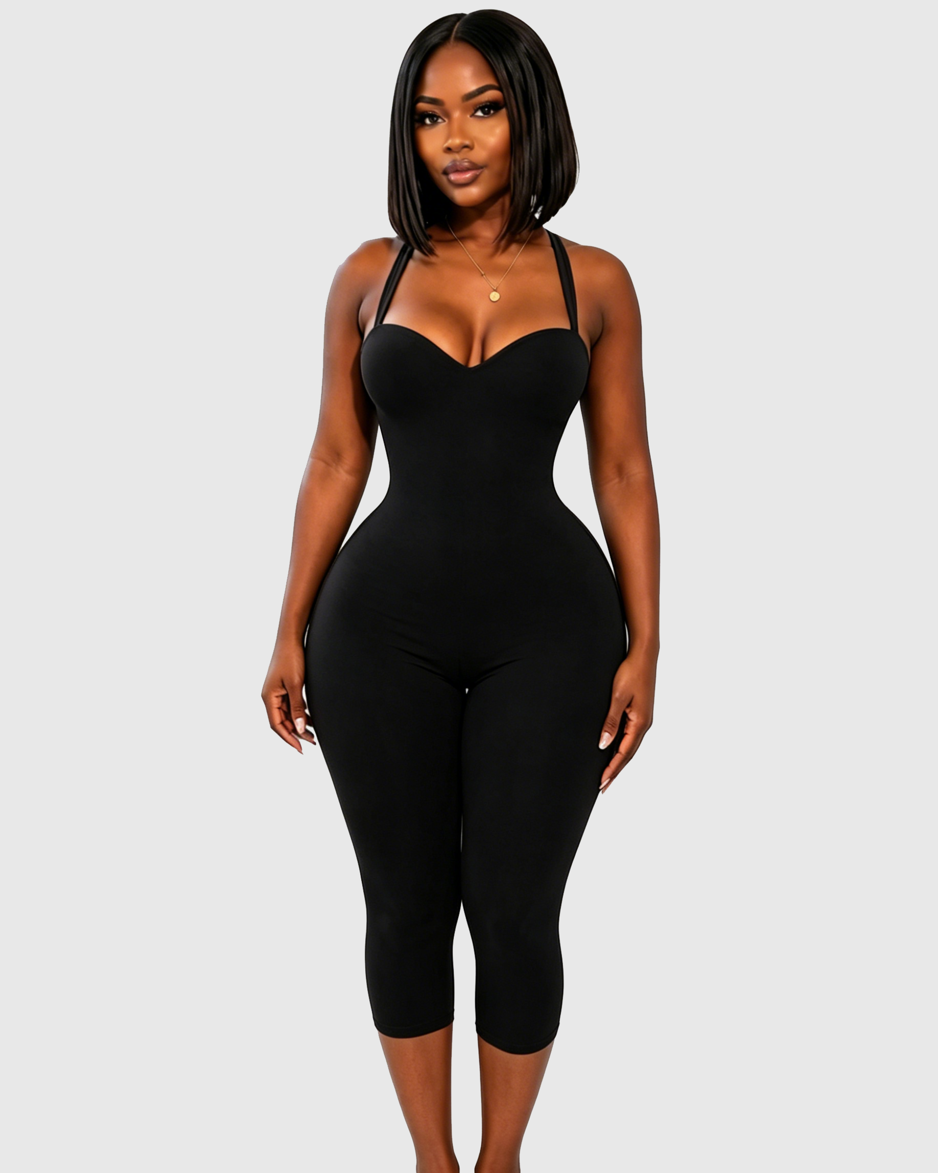 Halter Strap Sweetheart Neck Capri Sculpting Jumpsuit - By Qivii