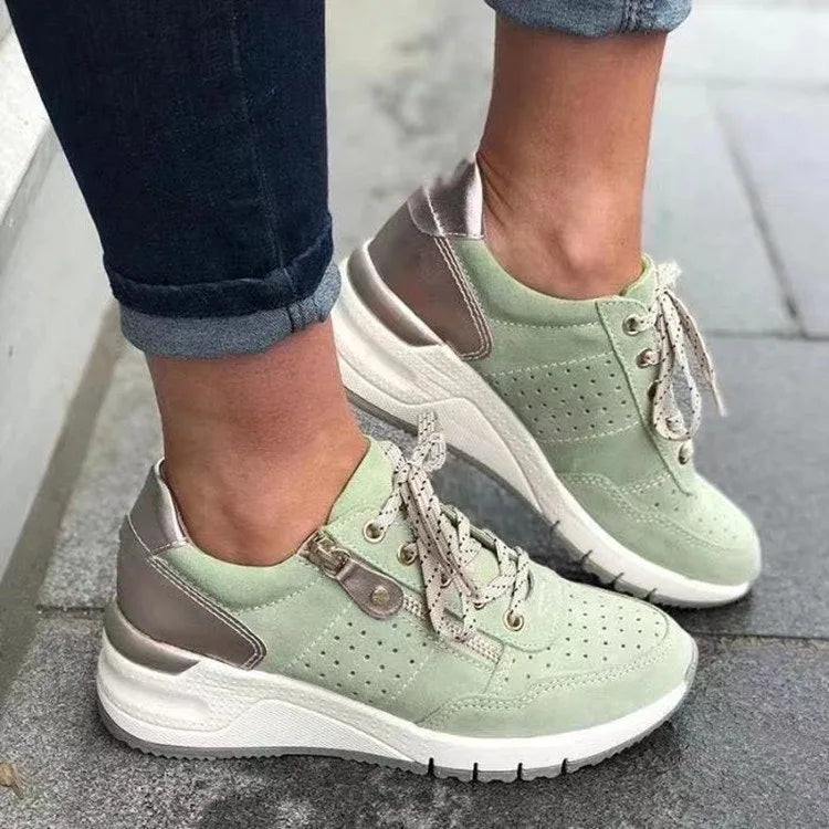 Green Iona women's orthopedic walking sneakers by Hudson Ridge with supportive design and comfortable fit for active women.