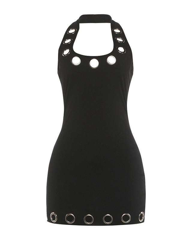 Bandage Halter Grommet Mini Dress - By Qivii