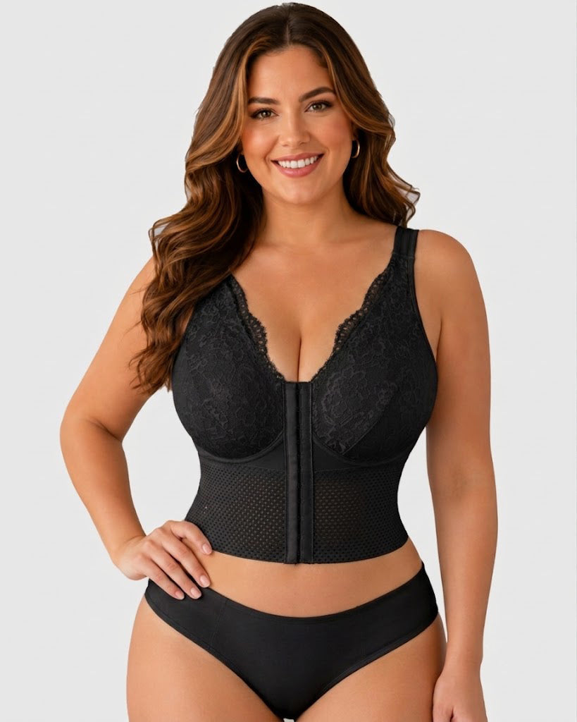 Lace Trim Front Hook-and-Eye Bustier Shaper Tank Top with Waist Control