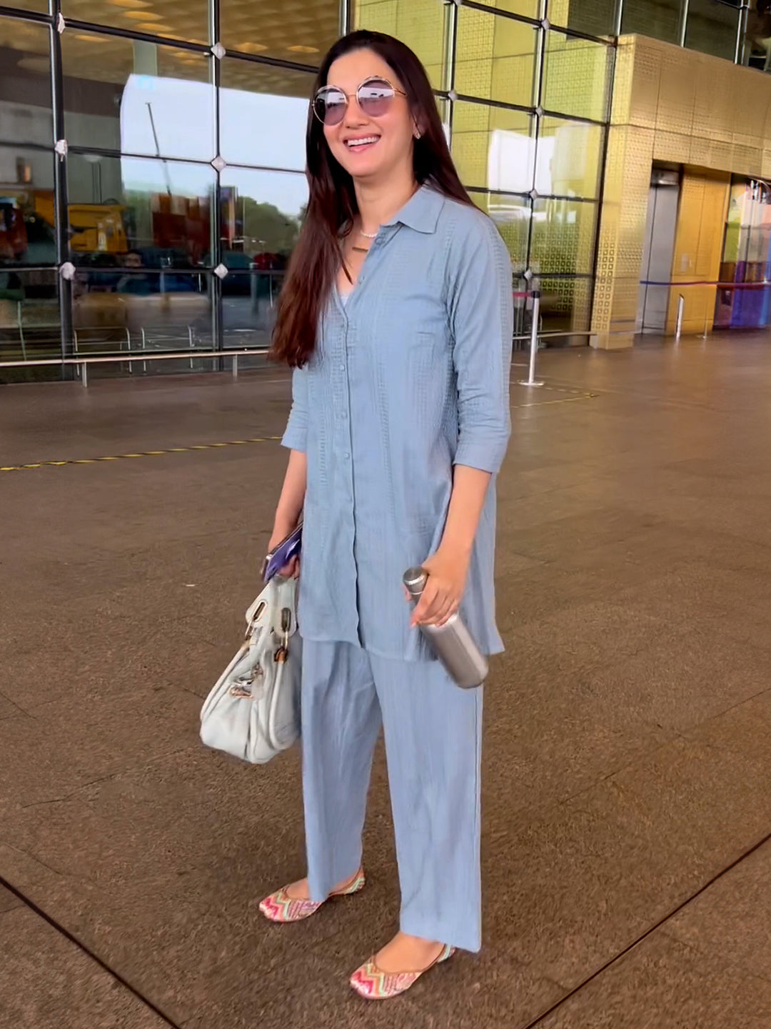 Light Blue Cotton Jacquard Self Design Shirt Co-ord Set - qivii