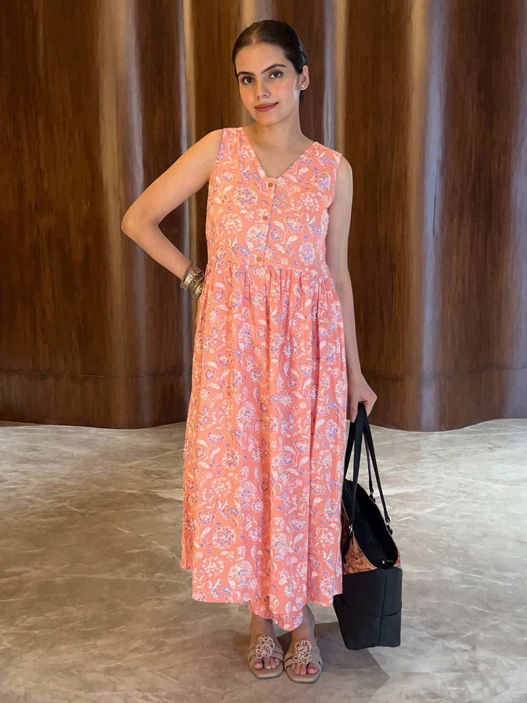 Coral Pure Cotton Floral Printed A-line Kurta Pant Set - qivii