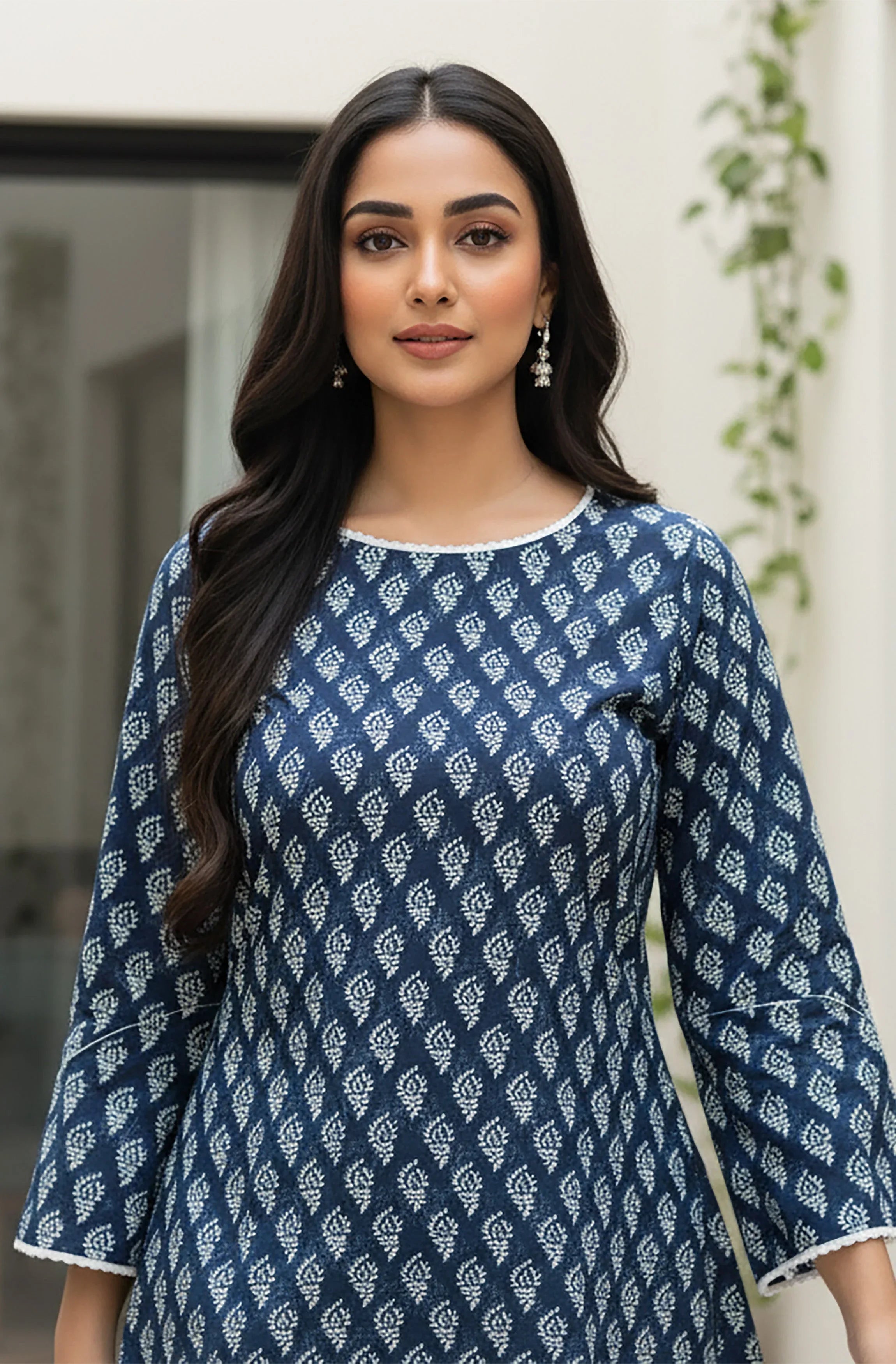 Janasya Women's Indigo Pure Cotton Batik Printed Straight Tunic