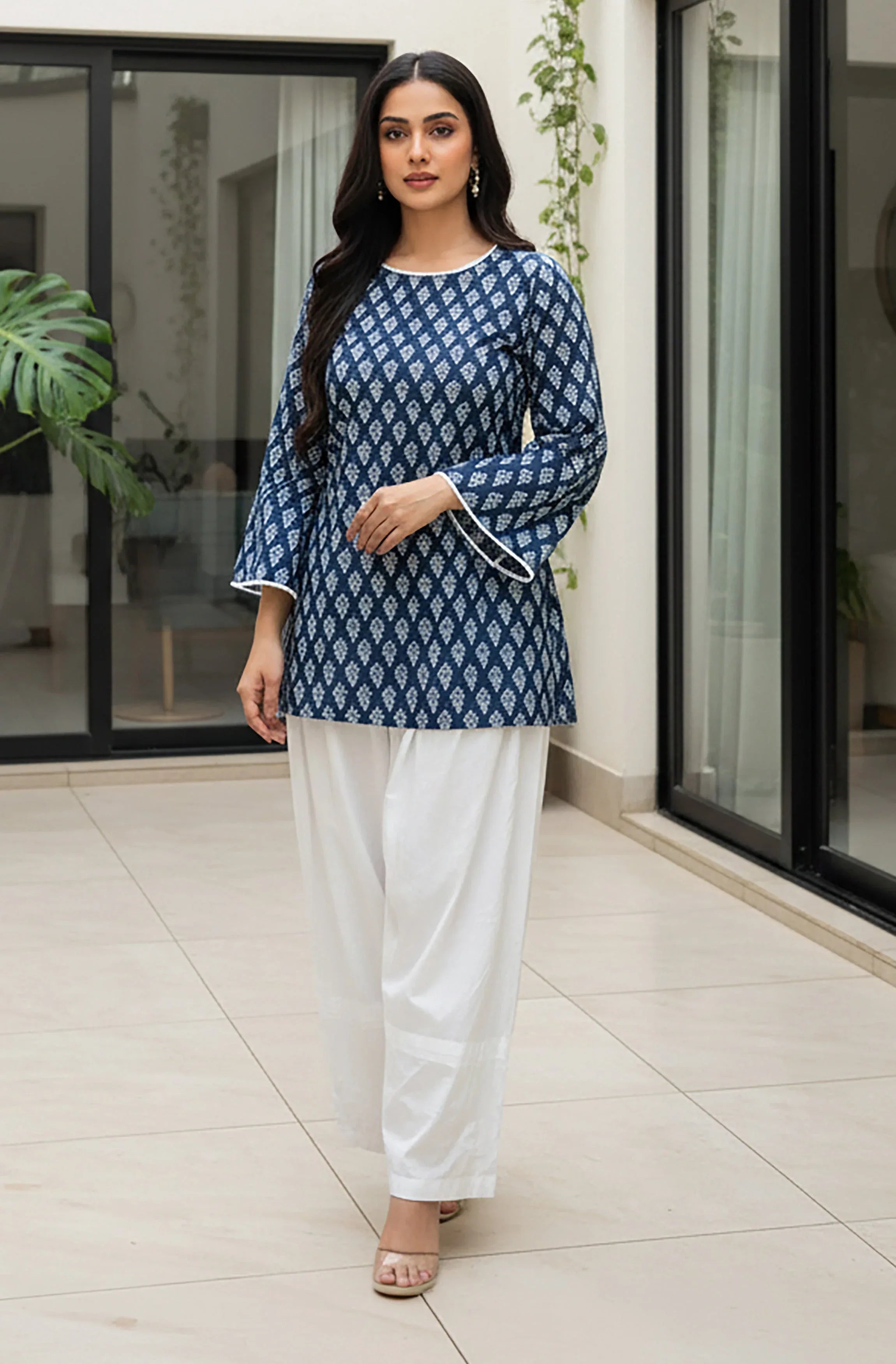 Janasya Women's Indigo Pure Cotton Batik Printed Straight Tunic