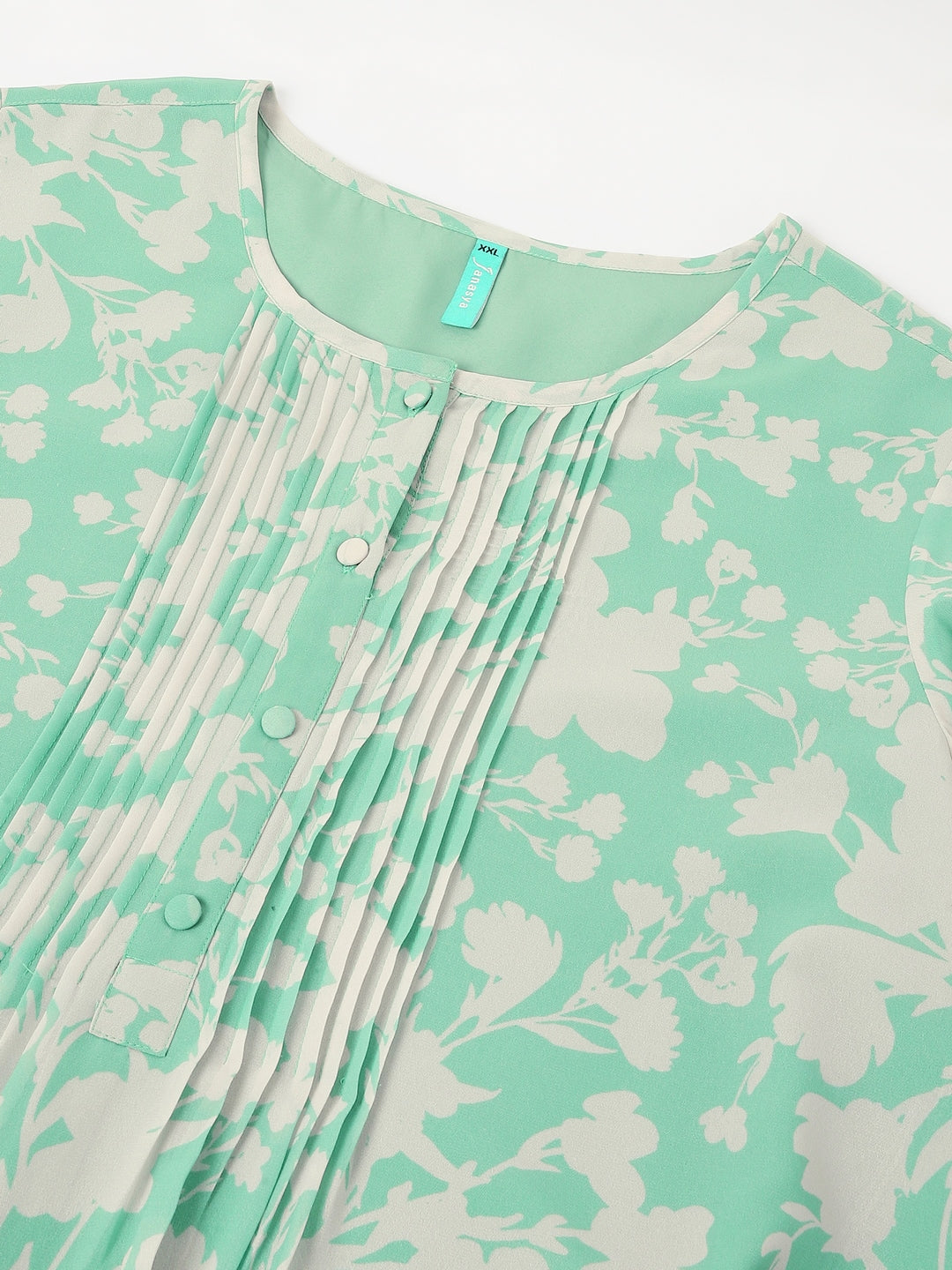 Plus Size Green Georgette Floral Printed A-line Tunic - qivii