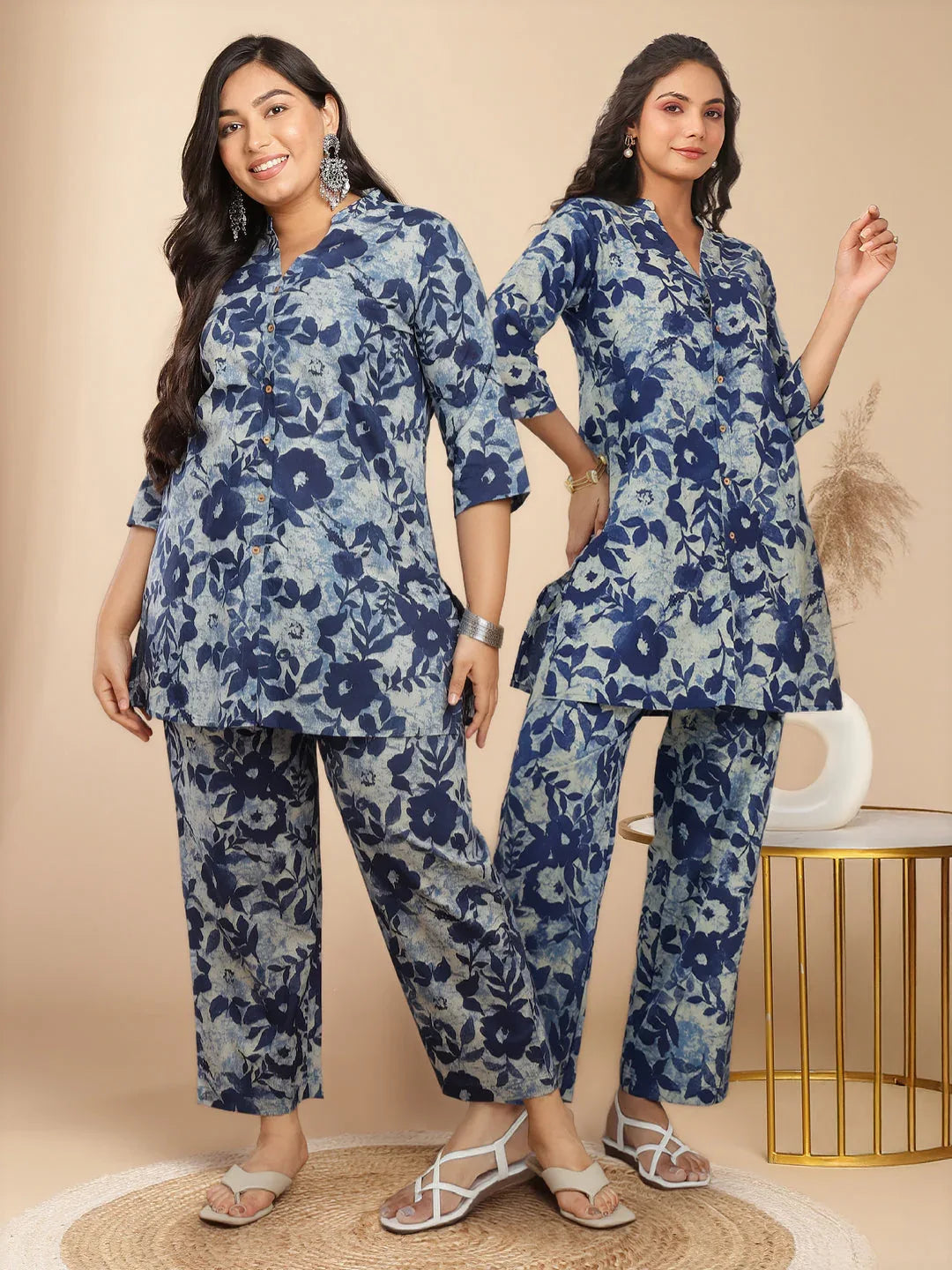 Indigo Cotton Floral Regular Co-ord Set