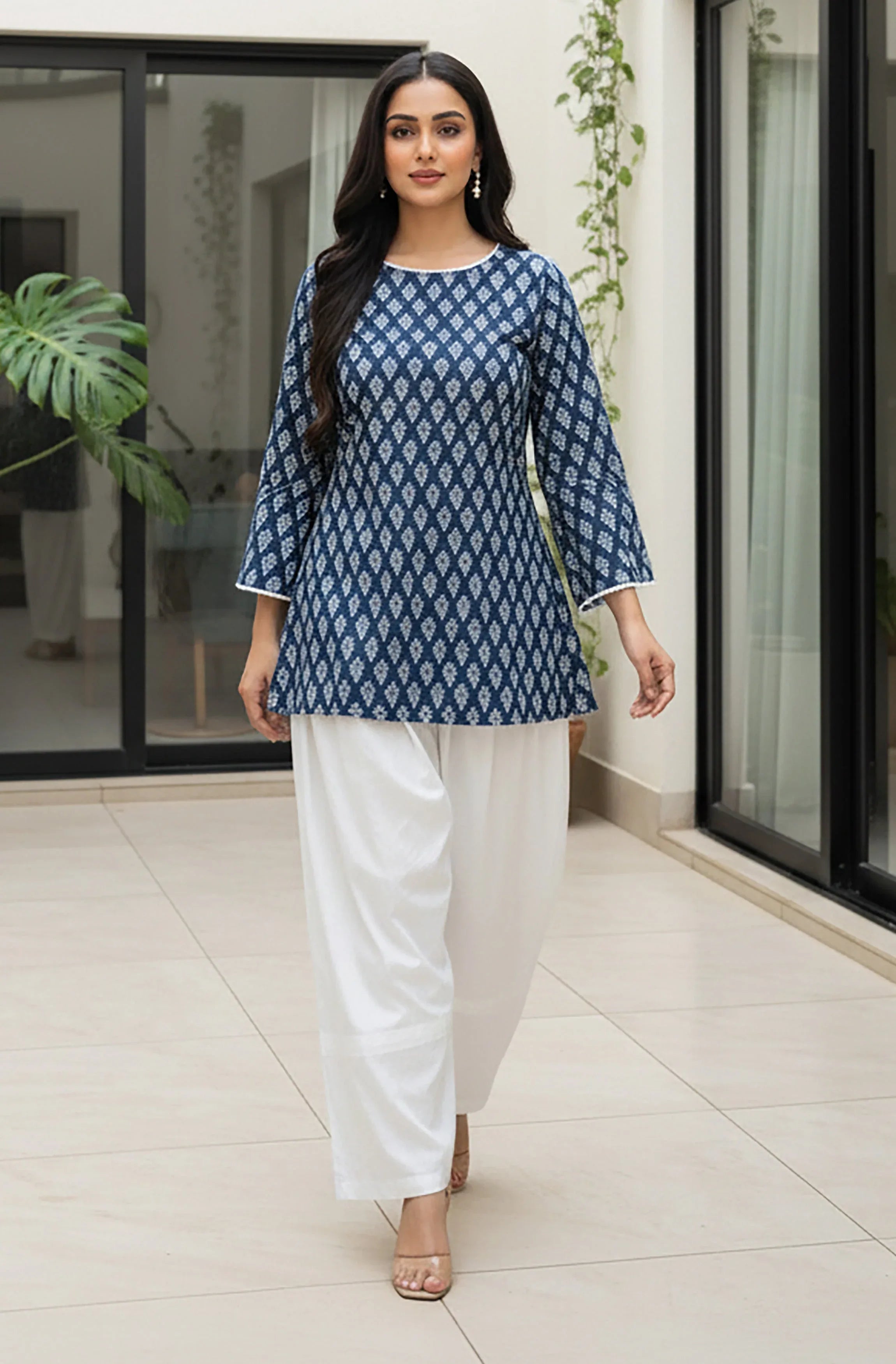 Janasya Women's Indigo Pure Cotton Batik Printed Straight Tunic