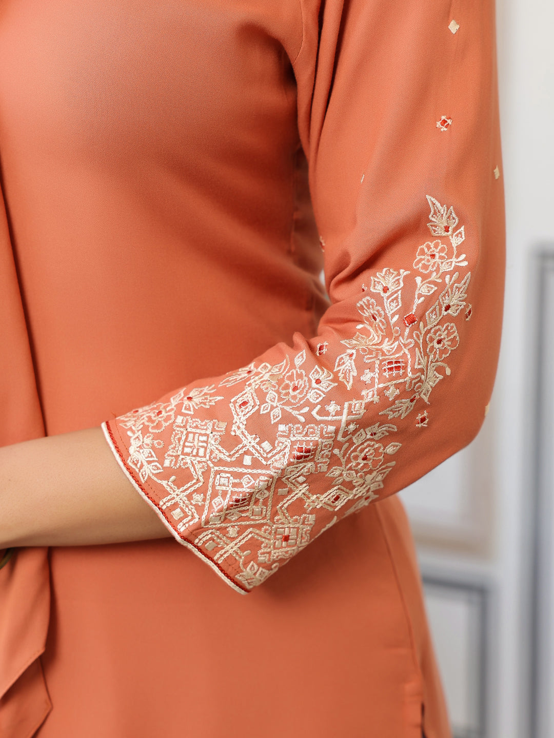 Peach Rayon Solid Straight Kurta - qivii