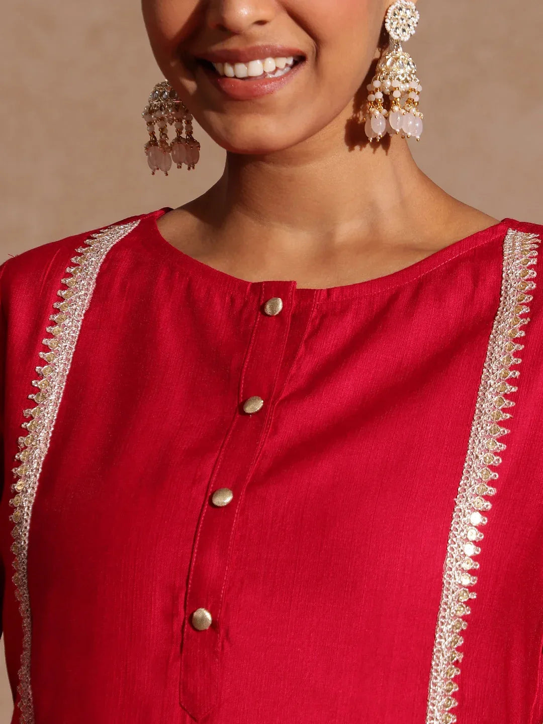 Janasya Women's Pink Silk Blend Embellished Straight Kurta Set